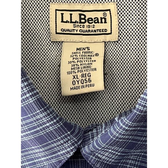 L.L.Bean Men’s CoolMax Short-Sleeve Fishing Shirt XL Regular – Blue Plaid Vented - Picture 3 of 6
